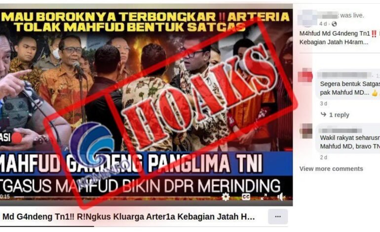 HOAKS! Viral Video Mahfud MD Menggandeng TNI Untuk Meringkus Keluarga Arteria Dahlan